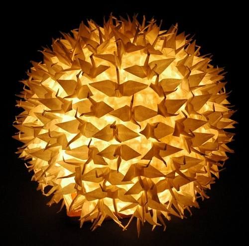 lampara origami grullas de papel hecha a mano