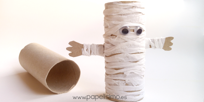 manualidades-faciles-niÃ±os-como-hacer-momia-papel-halloween-DIY-paper-mummy-papelisimo