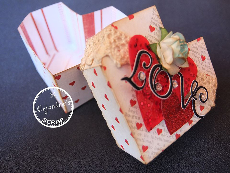 Caja con forma de corazón. Manualidades de papel San Valentín 