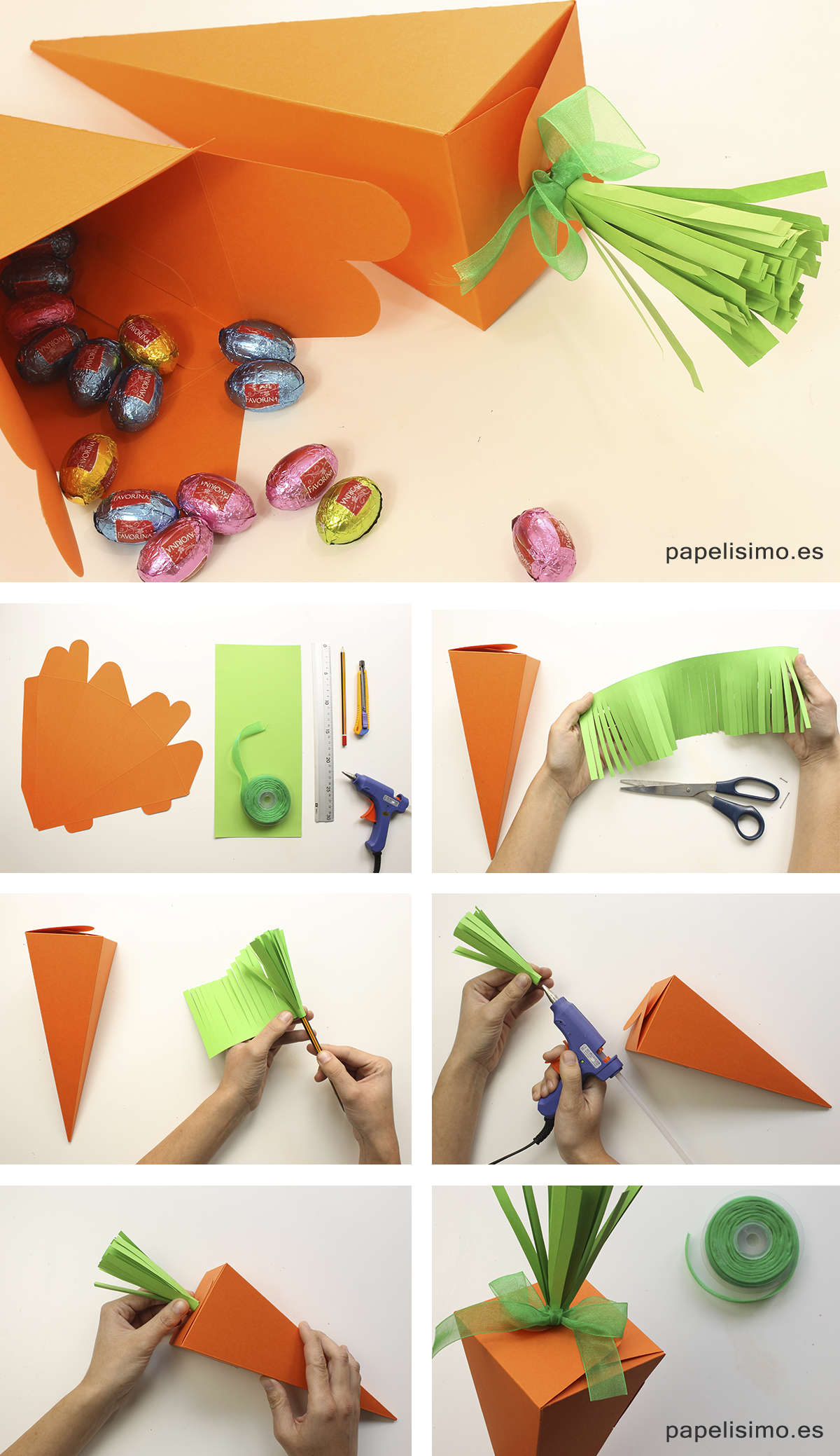 Zanahoria de papel para Pascua Easter DIY Paper carrots