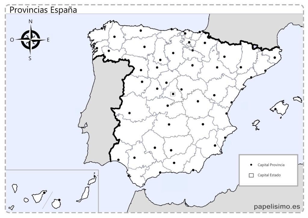 Mapa De Espana Provincias Mudo Con Capitales Papelisimo