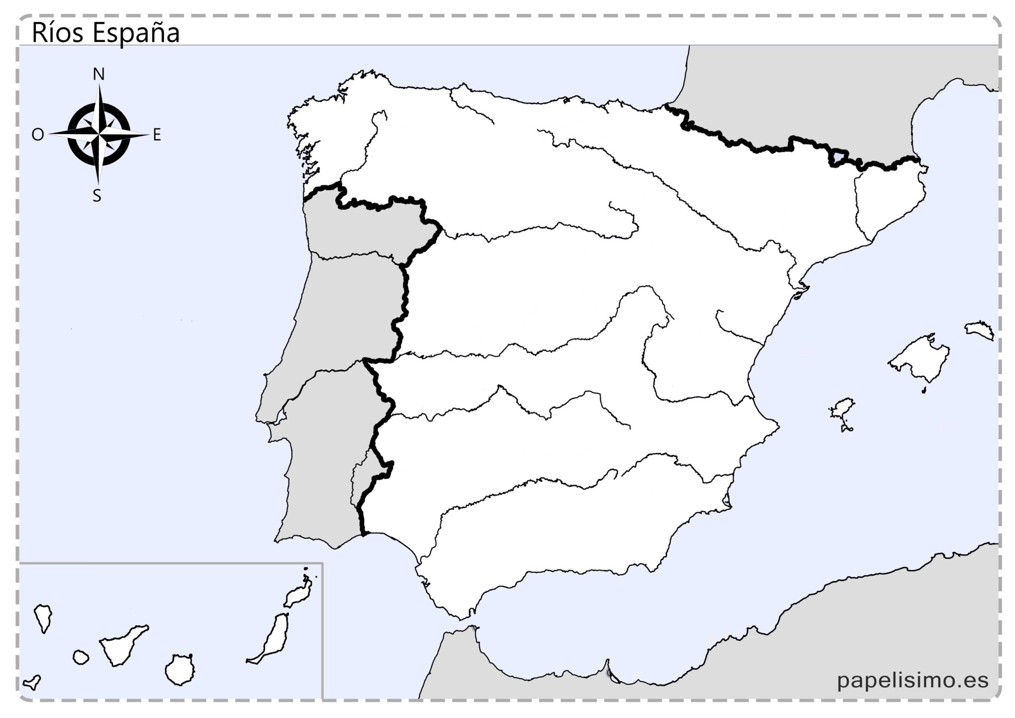 Mapa De Espana Rios Mares Hidrografico Mudo Papelisimo