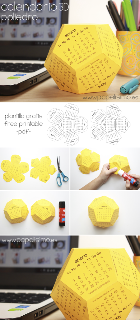 calendario 3d poliedro plantilla para imprimir pdf gratis