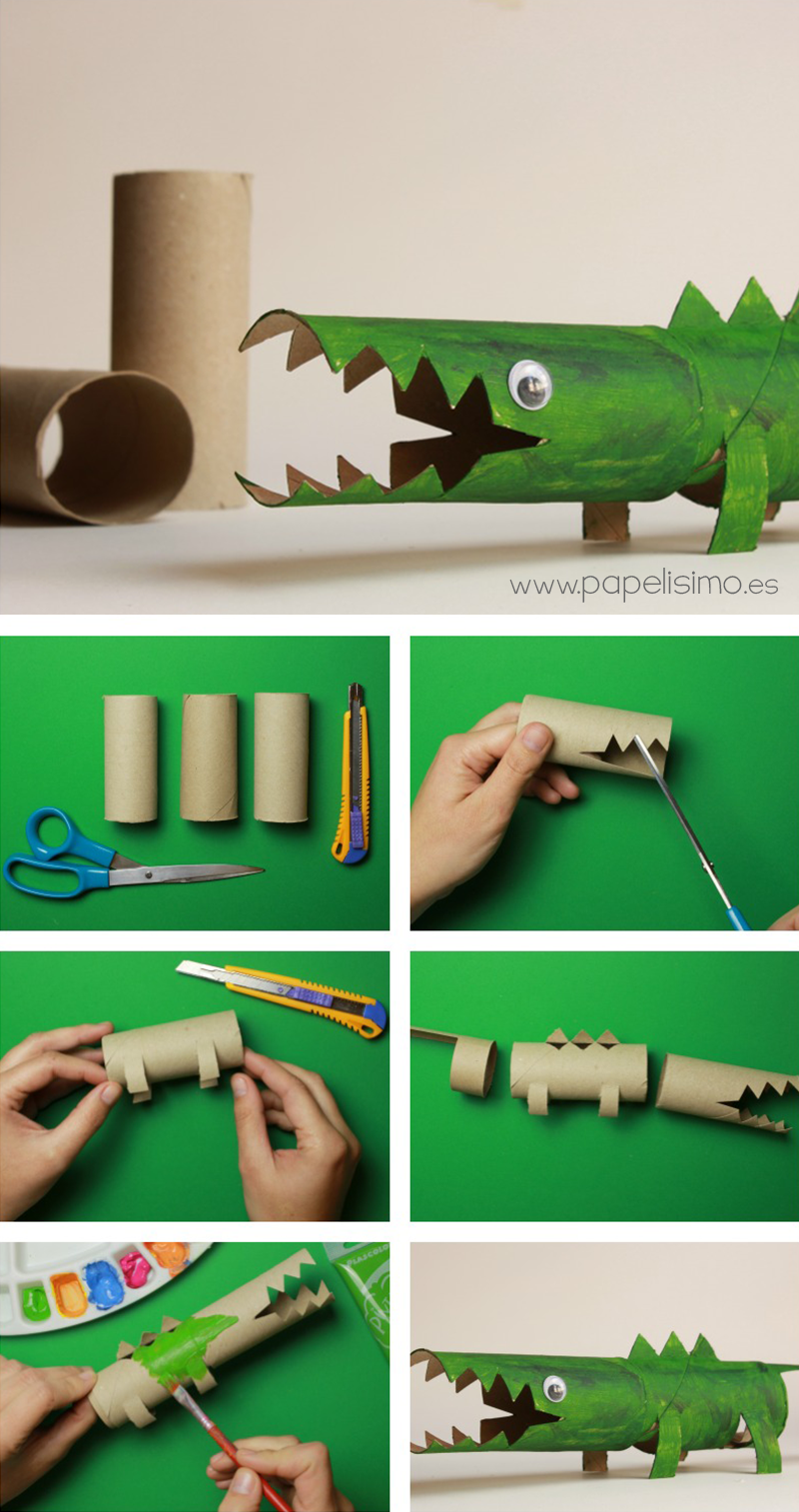 Actualizar 43+ imagen como hacer un cocodrilo con rollos de papel higienico