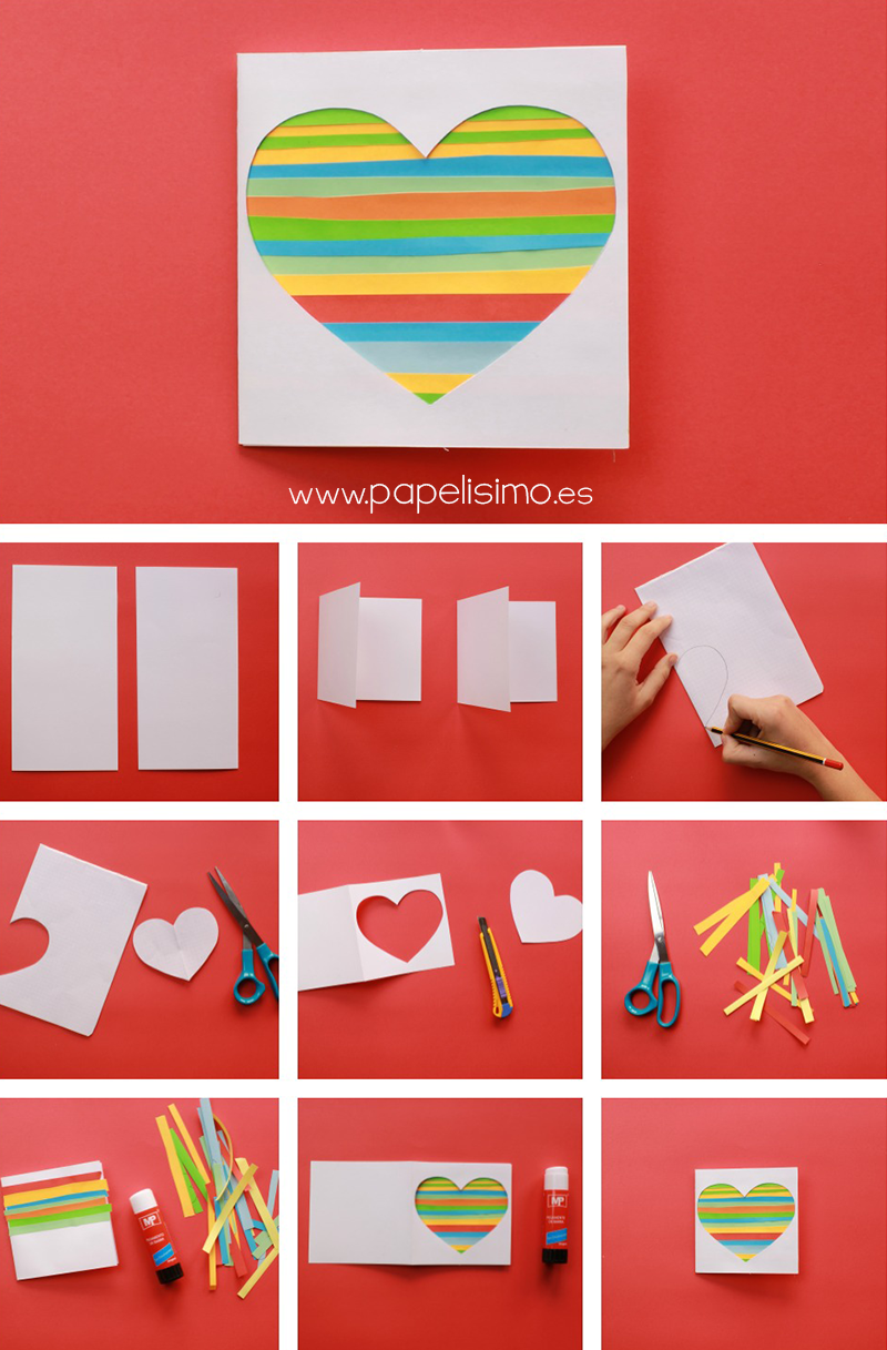 como hacer tarjeta san valentín papel paso a paso upcycling reciclaje con recortes de papel