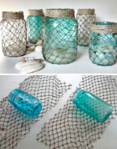Botellas-decoradas-con-red-DIY-marine-net-bottle