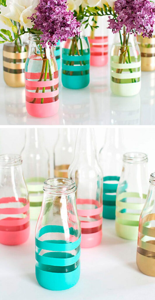 Pintar-botellas-rayas-DIY-stripes-bottle