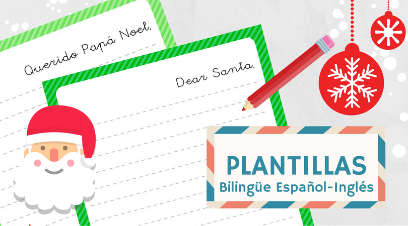 Plantillas Carta Papa Noel para imprimir bilingue español inglés
