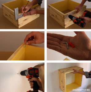 Cómo-hacer-enganches-invisibles-estanterías-cuadradas-de-madera