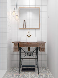 Baño lavabo maquina de coser vintage bathroom