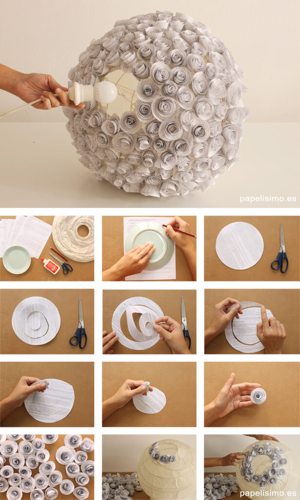 Cómo hacer lampara de flores de papel recicladas paper lamp