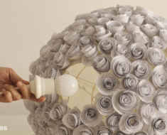 Lampara flores de papel recicladas paper lamp