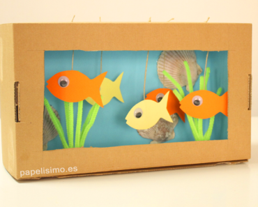 Acuario con caja de carton cardboard aquarium peces de papel