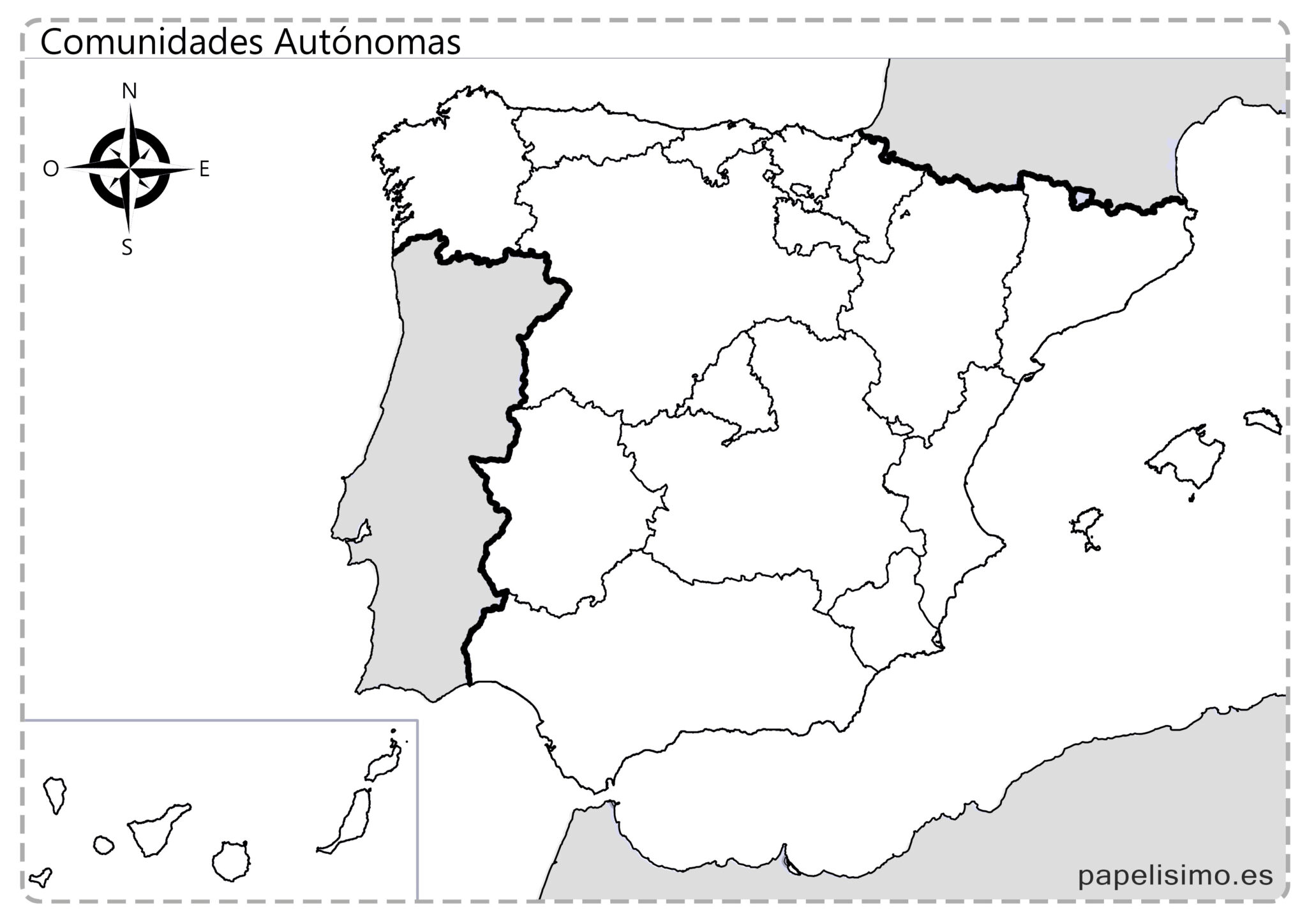 Mapa-de-Espana-comunidades-autonomas-mudo-blanco-y-negro - Papelisimo