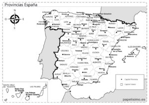 Mapa-de-Espana-provincias-con-nombre-y-capitales-blanco-y-negrol