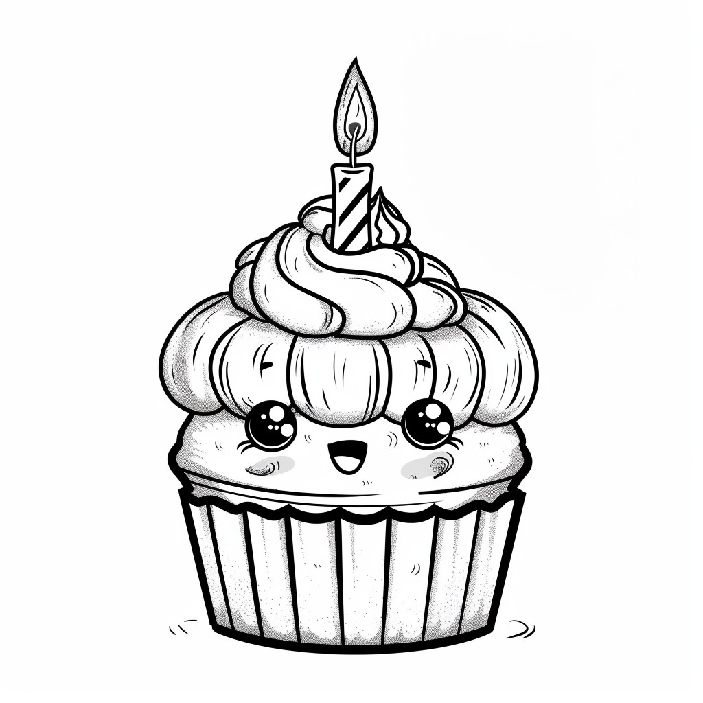 Dibujo-tarta-cumpleaños-kawaii-para-imprimir-colorear - Papelisimo